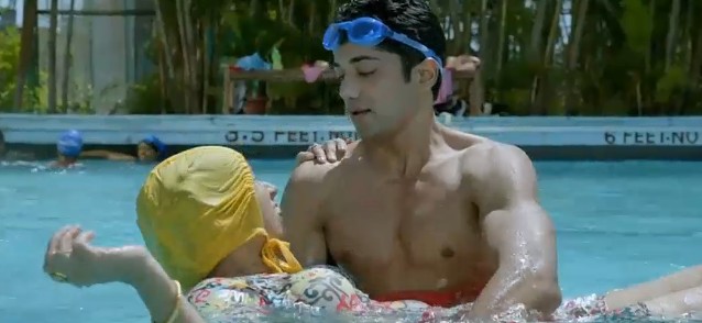 Indian son teaching swiming to his hot mom